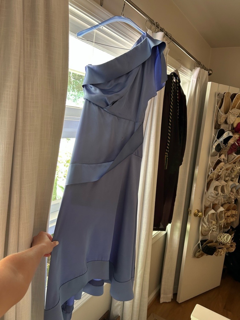 Acler One-Shoulder Powder Blue Satin Midi Dress - Picture 3 of 6